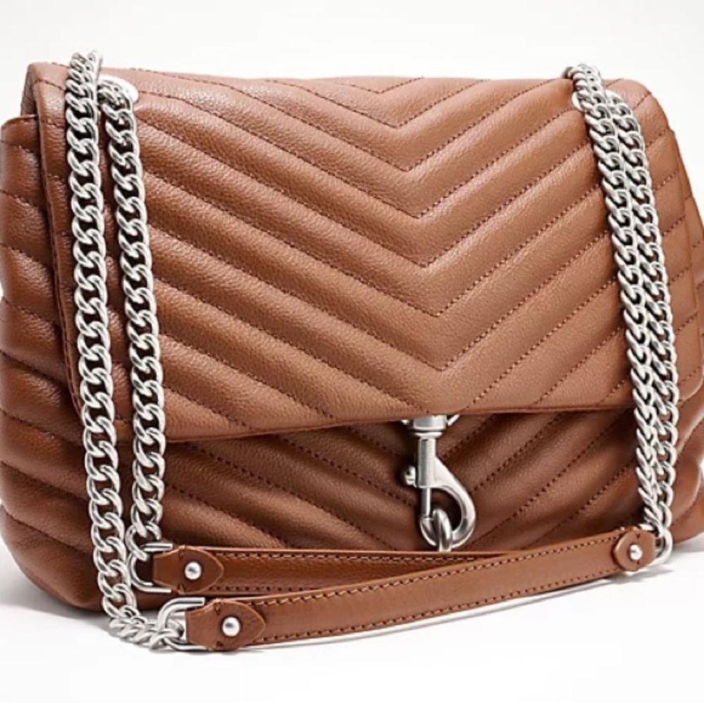 Rebecca Minkoff Edie Flap Shoulder Bag in brown leather with silver hardware. - Picture 1 of 8
